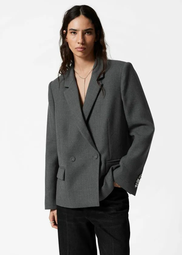 and Other Stories DoubleBreasted Wool Blazer Dark Grey Women Blazers and Waistcoats
