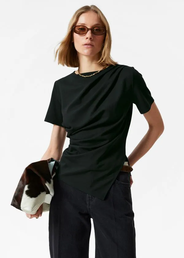 and Other Stories Draped Asymmetric Tshirt Black Women Tops and Tshirts