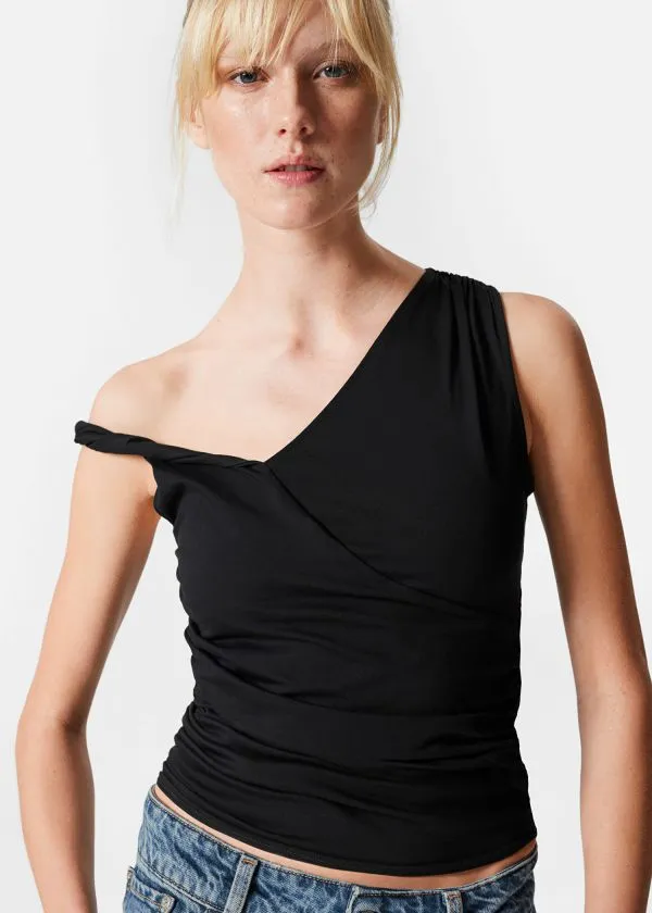 and Other Stories Draped Asymmetric Tank Top Black Women Tops and Tshirts