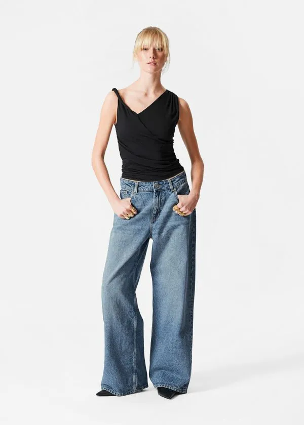 and Other Stories Draped Asymmetric Tank Top Black Women Tops and Tshirts