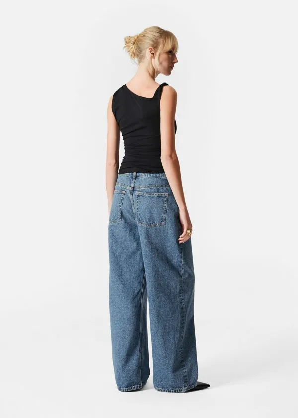 and Other Stories Draped Asymmetric Tank Top Black Women Tops and Tshirts