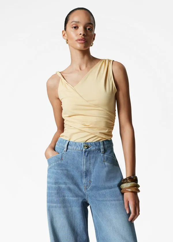 and Other Stories Draped Asymmetric Tank Top Light Yellow Women Tops and Tshirts