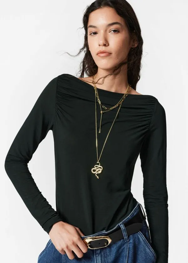 and Other Stories Draped Boatneck Top Black Women Tops and Tshirts