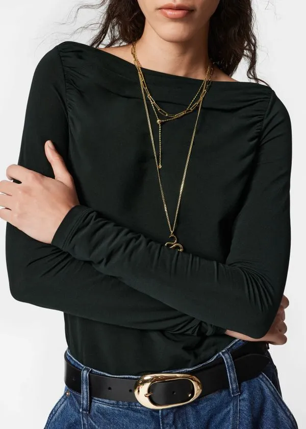 and Other Stories Draped Boatneck Top Black Women Tops and Tshirts