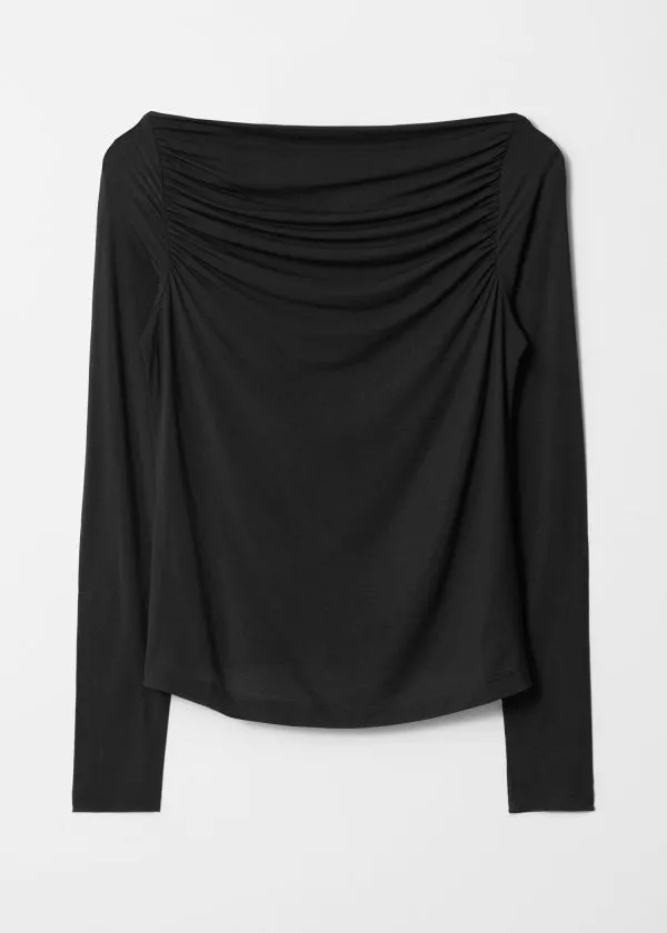 and Other Stories Draped Boatneck Top Black Women Tops and Tshirts