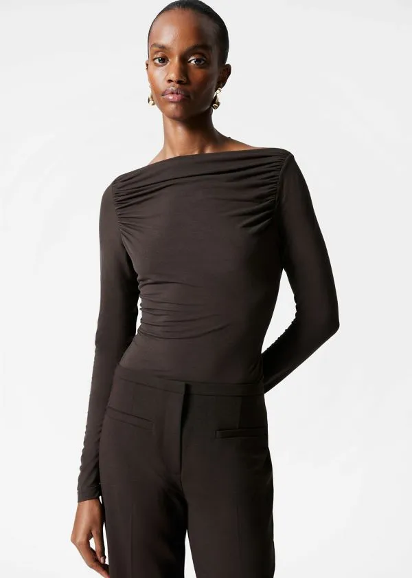 and Other Stories Draped Boatneck Top Brown Women Tops and Tshirts