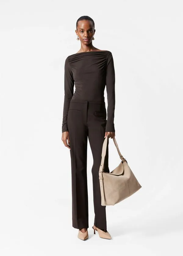 and Other Stories Draped Boatneck Top Brown Women Tops and Tshirts