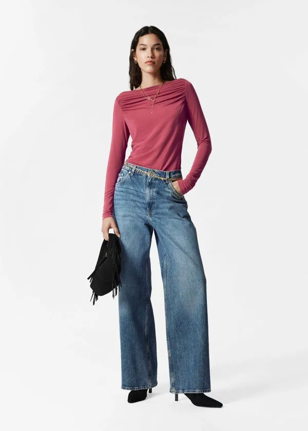 and Other Stories Draped Boatneck Top Red Women Tops and Tshirts
