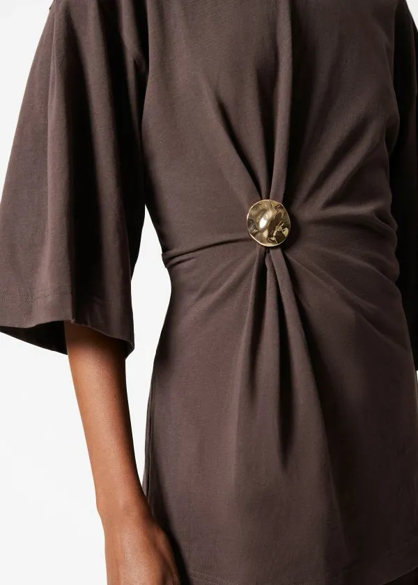 and Other Stories Draped Brooch Tshirt Brown Women Tops and Tshirts