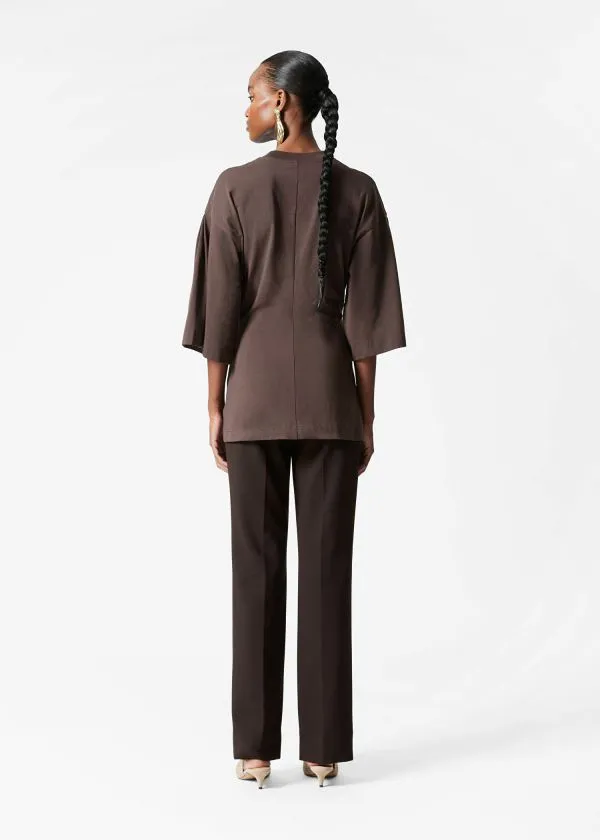 and Other Stories Draped Brooch Tshirt Brown Women Tops and Tshirts