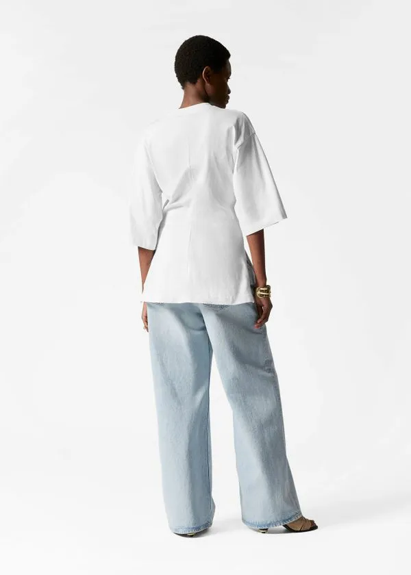 and Other Stories Draped Brooch Tshirt White Women Tops and Tshirts