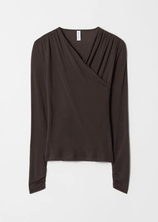 and Other Stories Draped Crossover Top Dark Brown Women Tops and Tshirts