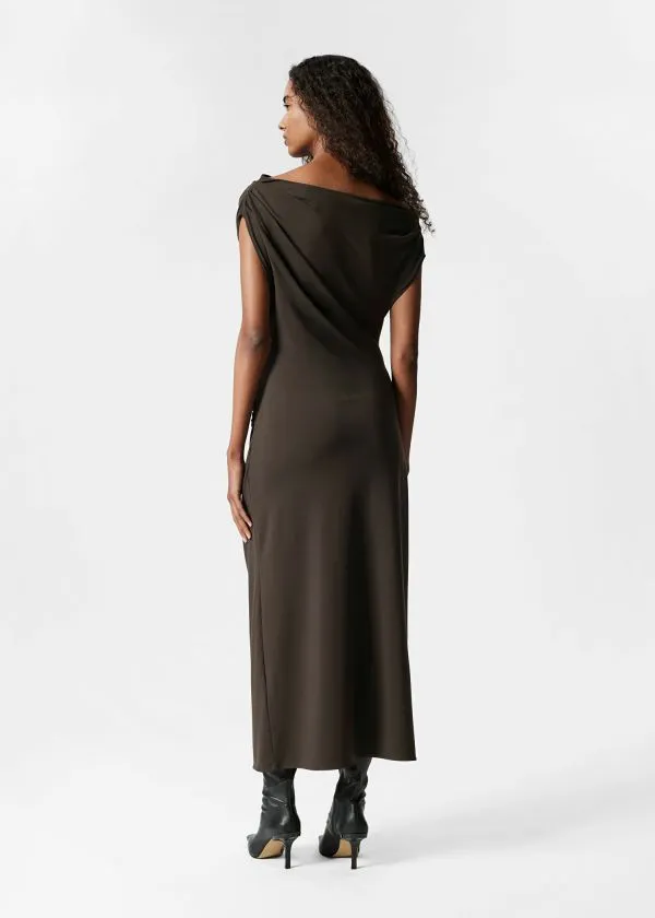 and Other Stories Draped Midi Dress Dark Brown Women Dresses