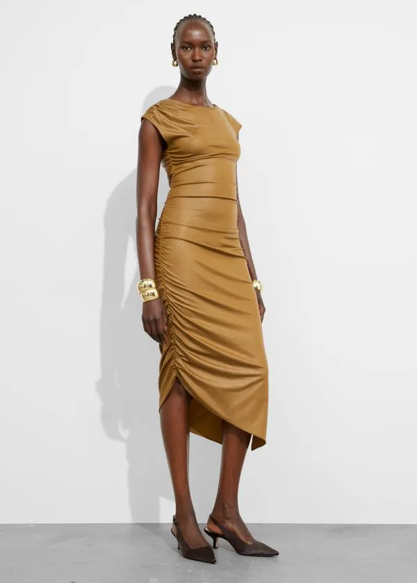 and Other Stories Draped Midi Dress Mustard Women Dresses