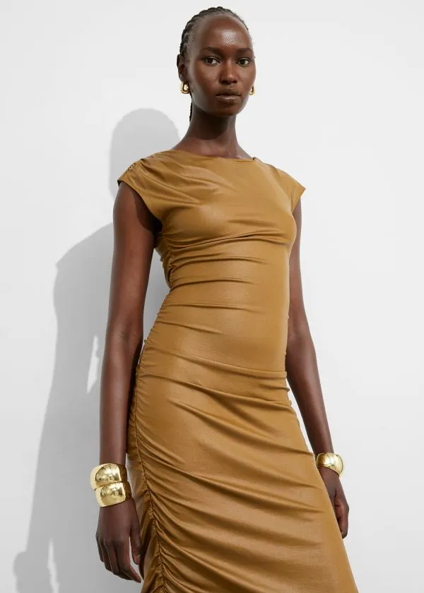 and Other Stories Draped Midi Dress Mustard Women Dresses