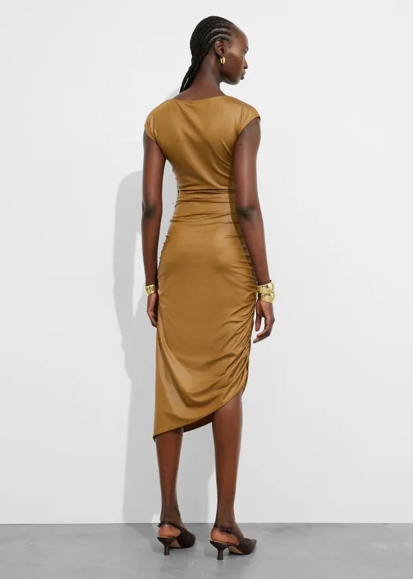 and Other Stories Draped Midi Dress Mustard Women Dresses
