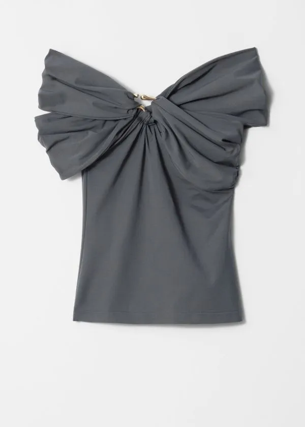 and Other Stories Draped OffShoulder Top Grey Women Tops and Tshirts
