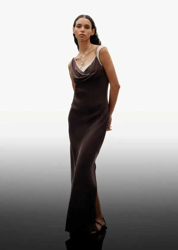 and Other Stories Draped Silk Midi Dress Brown Women Dresses
