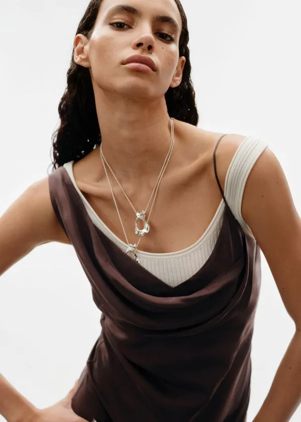 and Other Stories Draped Silk Midi Dress Brown Women Dresses