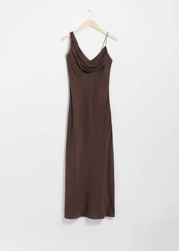 and Other Stories Draped Silk Midi Dress Brown Women Dresses