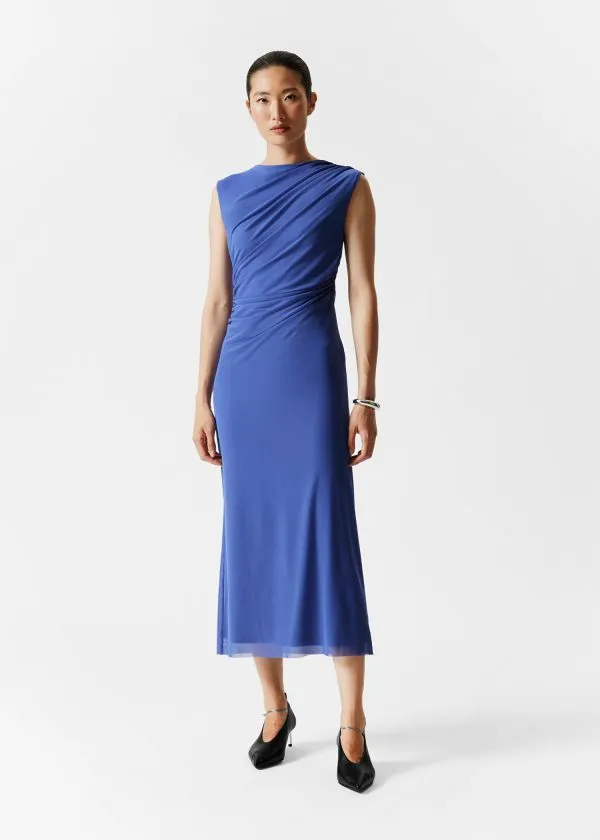 and Other Stories Draped Sleeveless Midi Dress Blue Women Dresses