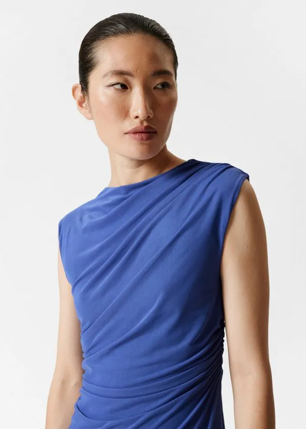 and Other Stories Draped Sleeveless Midi Dress Blue Women Dresses