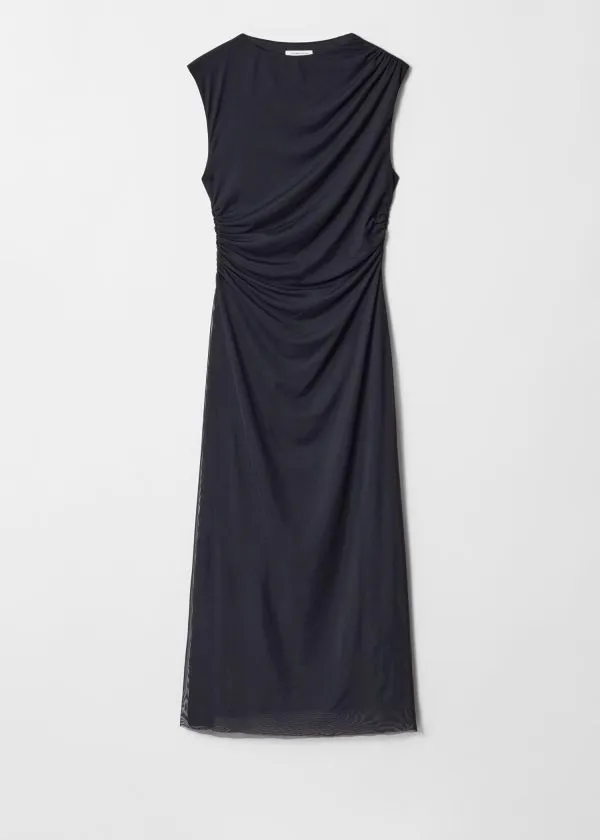 and Other Stories Draped Sleeveless Midi Dress Dark Blue Women Dresses