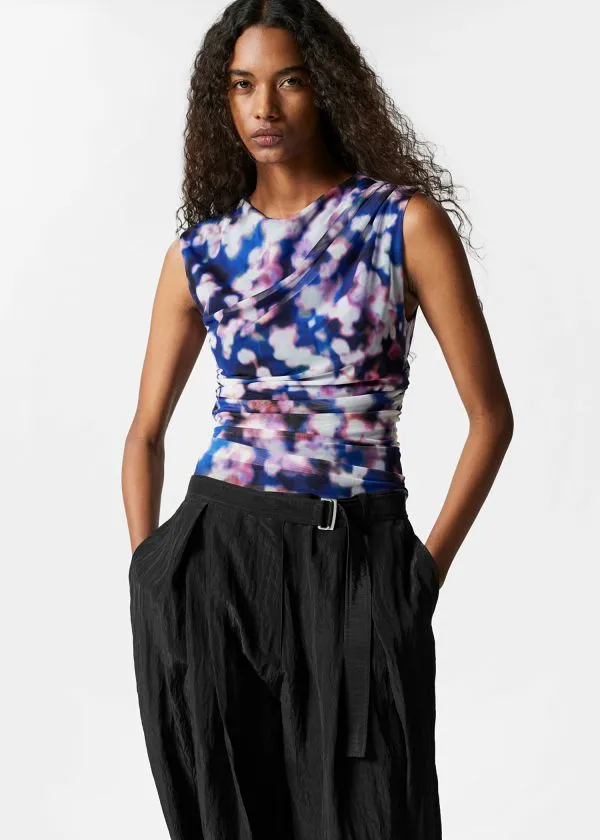 and Other Stories Draped Top Blue Pattern Women Tops and Tshirts