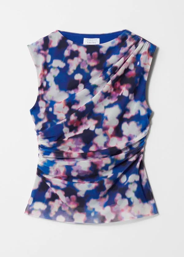 and Other Stories Draped Top Blue Pattern Women Tops and Tshirts