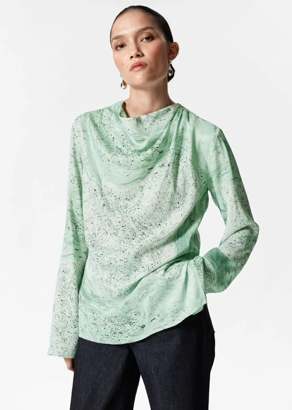and Other Stories Draped Top Green Print Women Tops and Tshirts