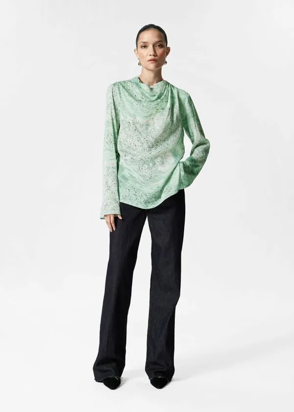 and Other Stories Draped Top Green Print Women Tops and Tshirts and Other Stories Draped Top Green Print Women Tops and Tshirts