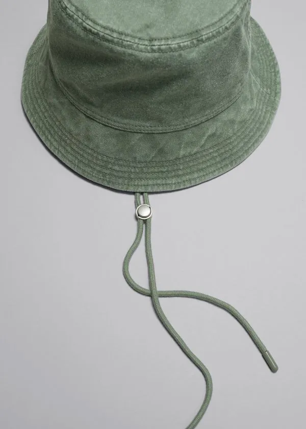 and Other Stories Drawstring Bucket Hat Khaki Green Women Headwear and Other Stories Drawstring Bucket Hat Khaki Green Women Headwear