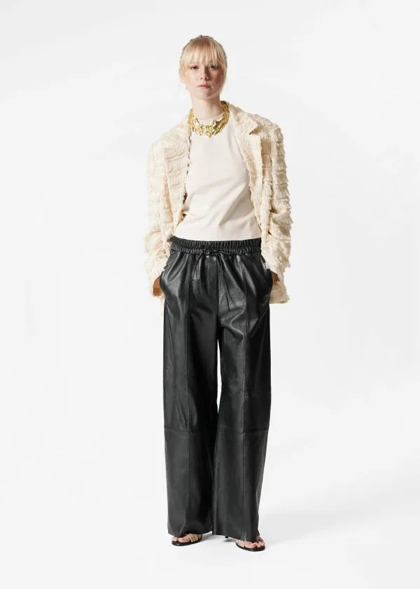 and Other Stories Drawstring Leather Trousers Black Women Trousers