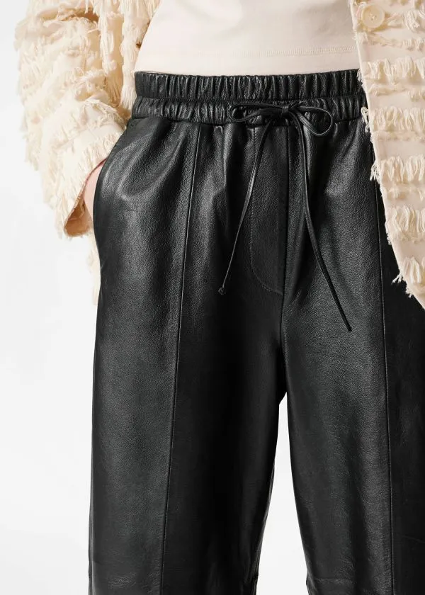 and Other Stories Drawstring Leather Trousers Black Women Trousers