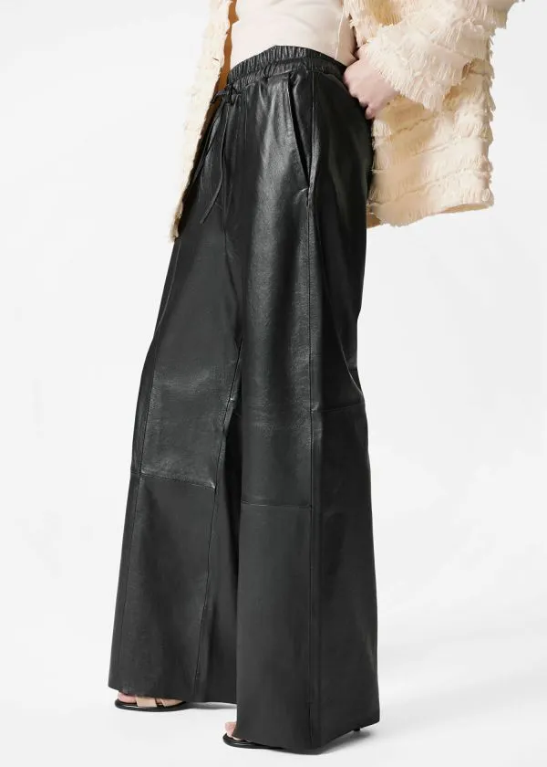 and Other Stories Drawstring Leather Trousers Black Women Trousers