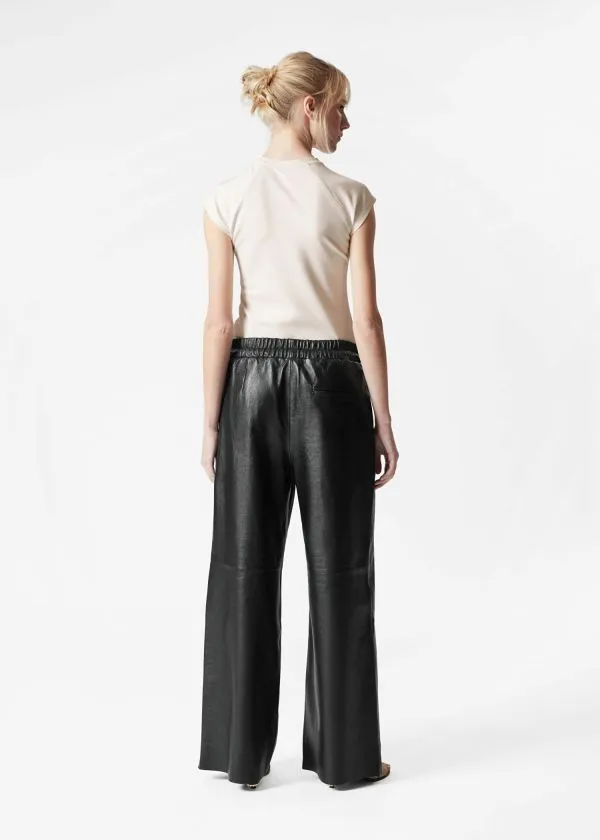 and Other Stories Drawstring Leather Trousers Black Women Trousers