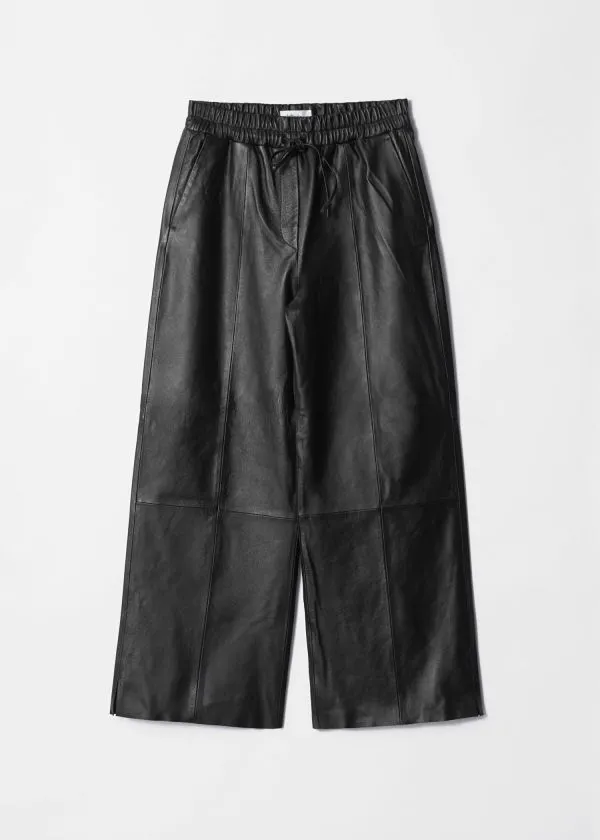 and Other Stories Drawstring Leather Trousers Black Women Trousers