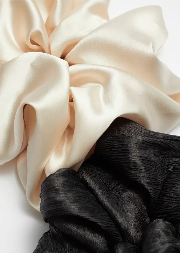 and Other Stories Duo ExtraLarge Satin Finish Scrunchie Set Blackandwhite Women Hair Accessories