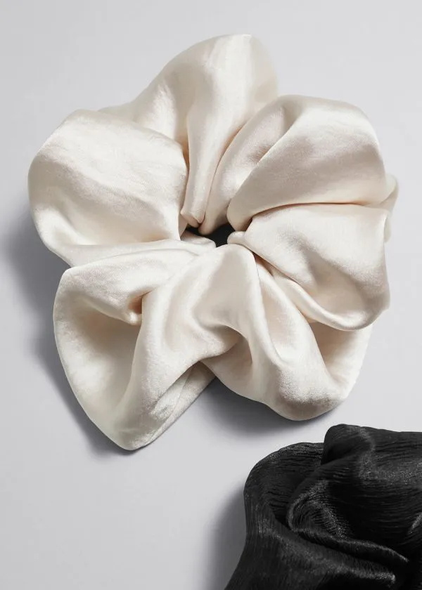 and Other Stories Duo ExtraLarge Satin Finish Scrunchie Set Creamandblack Women Hair Accessories