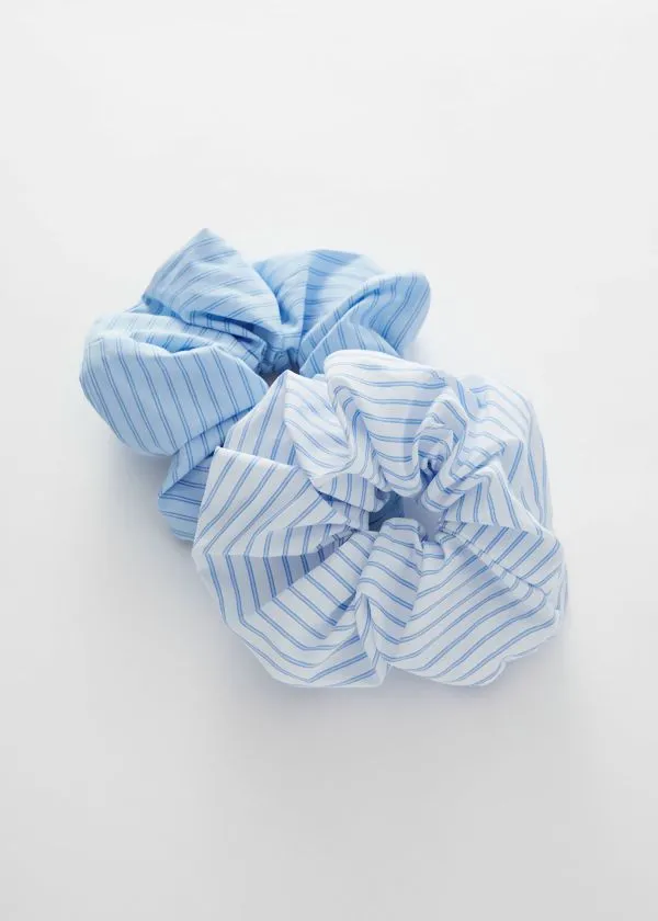 and Other Stories Duo ExtraLarge Striped Scrunchie Set Whiteandblue Women Hair Accessories