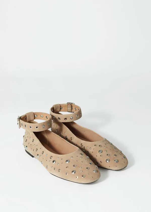 and Other Stories Embellished Ballet Flats Beige Suede Women Ballerinas and Other Stories Embellished Ballet Flats Beige Suede Women Ballerinas