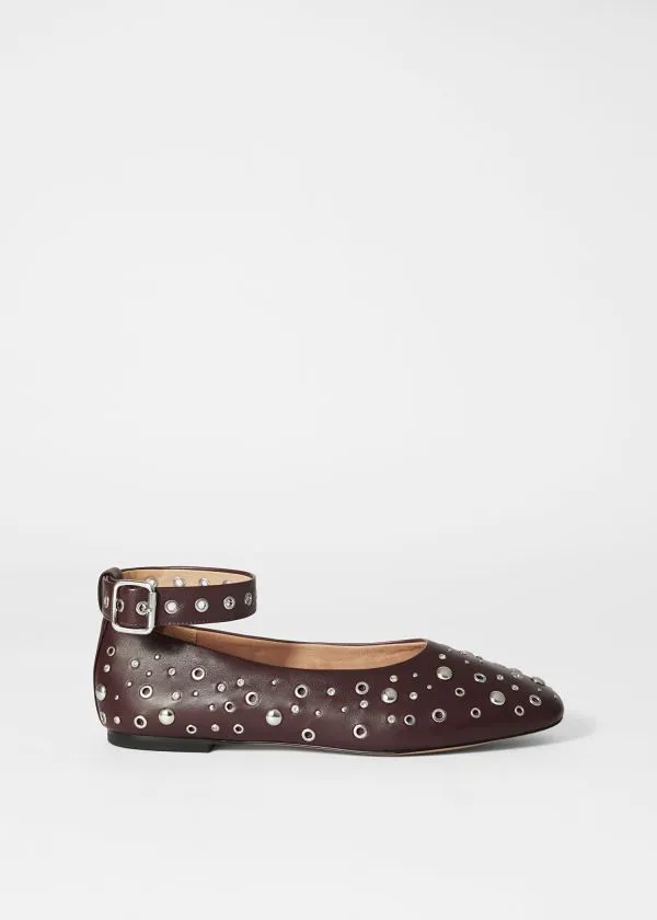 and Other Stories Embellished Ballet Flats Burgundy Women Ballerinas