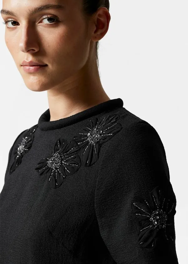 and Other Stories Embellished Floral Top Black Women Sets and Suits