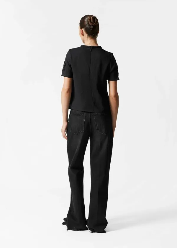 and Other Stories Embellished Floral Top Black Women Sets and Suits