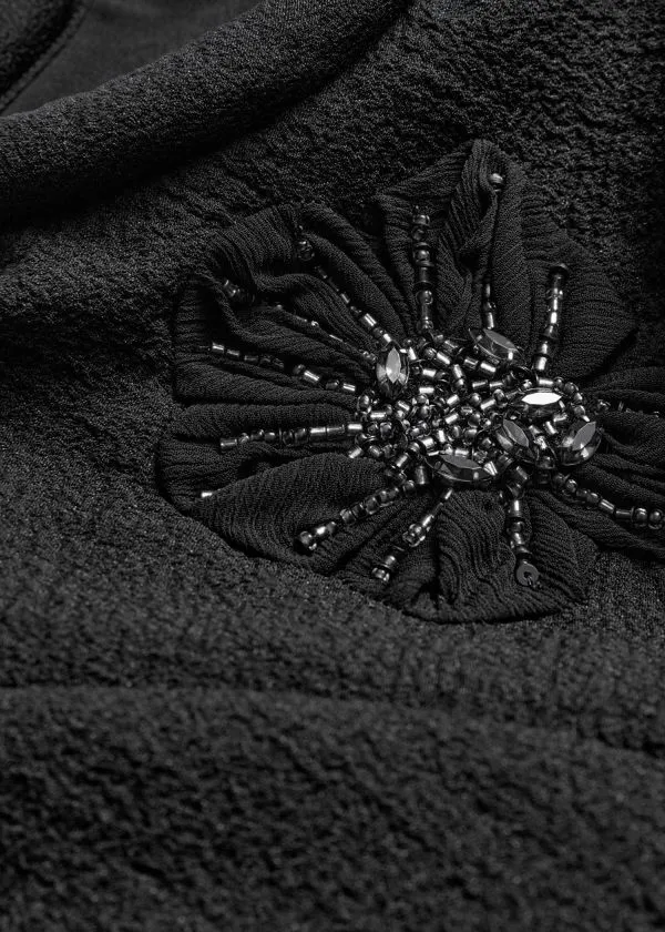 and Other Stories Embellished Floral Top Black Women Sets and Suits