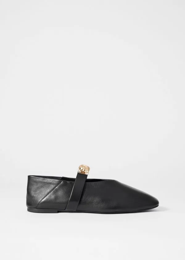 and Other Stories Embellished Leather Ballet Flats Black Women Ballerinas