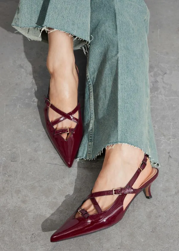 and Other Stories Embellished Slingback Pumps Burgundy Women Pumps