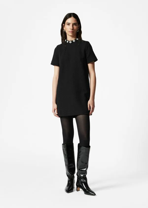 and Other Stories Embellished Tweed Mini Dress Black Women Dresses
