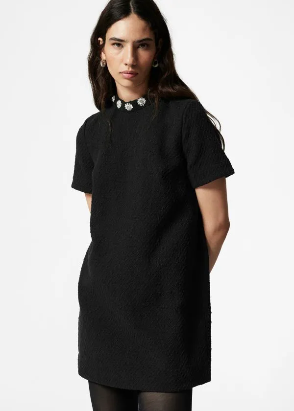 and Other Stories Embellished Tweed Mini Dress Black Women Dresses