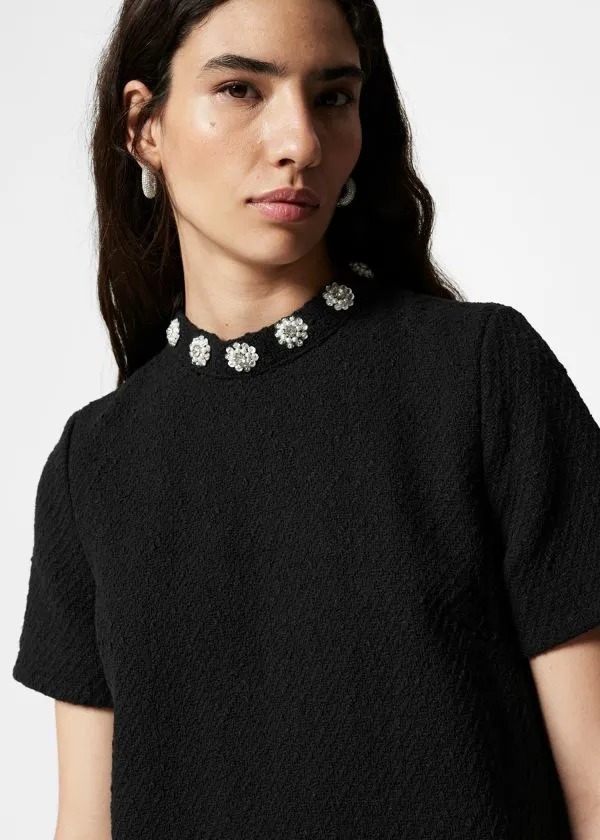 and Other Stories Embellished Tweed Mini Dress Black Women Dresses